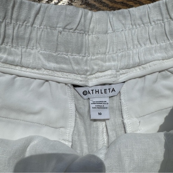 🌿 Athleta 100% Linen White Cabo Shorts Lightweight Elastic Waist Women’s 10 - Picture 2 of 7